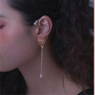 Rhinestone Ear Cuff 1 Pc - Left Ear - S925 Silver Needle - Gold - One Size