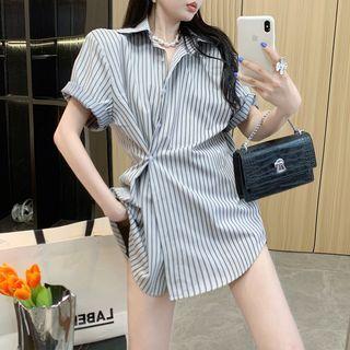 Button-details Striped Long Shirt Gray - One Size