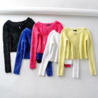 Off-shoulder Zip-up Sweater