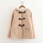 Cat Embroidered Toggle Hooded Jacket