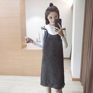 Set: Knit Top + Fringed Jumper Dress
