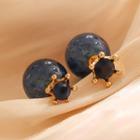 Reversible Rhinestone Bead Stud Earring 1 Pair - Blue - One Size