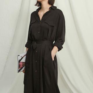 Two-way Flap Midi Shirtdress With Sash