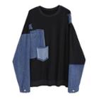 Denim Panel Sweatshirt Black - One Size