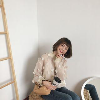 Set: Frill Trim Long-sleeve Top + Spaghetti Strap Top
