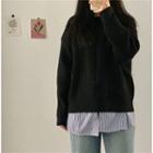 Cable Knit Long-sleeve Sweater Black - One Size