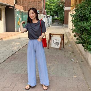 Band-waist Sleek Wide-leg Pants