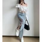 Cropped Blouse / Lace-up Straight-leg Jeans