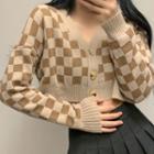 Plaid Long Sleeve Button Cropped Cardigan