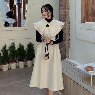 Set: Spaghetti Strap Midi Overall Dress + Bow Cape