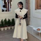 Set: Spaghetti Strap Midi Overall Dress + Bow Cape