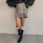 Slit-hem Dyed A-line Pleather Skirt