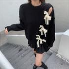Cutout Bow-accent Sweater Black - One Size
