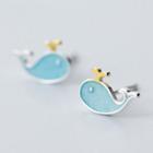 Whale 925 Sterling Silver Stud Earring Whale - Blue - One Size