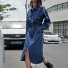 Long Sleeve Denim Slit Dress