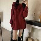 Round-neck Argyle Loose-fit Long Knit Top