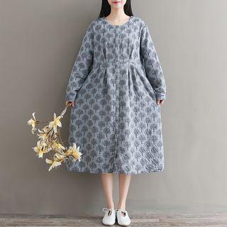 Tree Print Long Sleeve Midi Dress