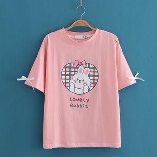 Rabbit Print Short Sleeve Round-neck T-shirt