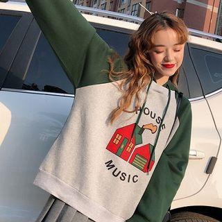 Color Block Printed Hoodie As Shown In Figure - One Size