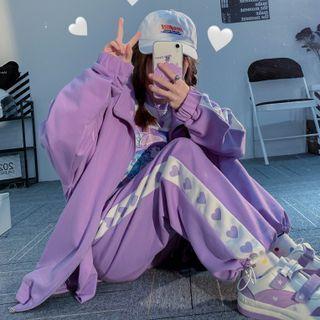 Heart Patterned Zipped Jacket / Heart Patterned Sweatpants
