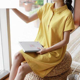 Plain Short-sleeve Midi Polo Dress