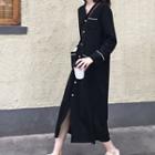 Long-sleeve V-neck Single-breasted Midi Knit Dress