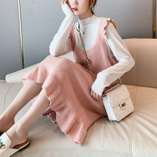Set: Mock Neck Knit Top + Strappy Knit Dress
