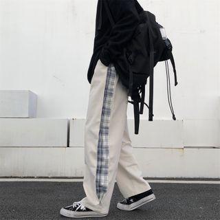 Couple Matching Plaid Panel Wide-leg Pants