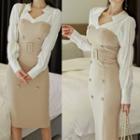 Long-sleeve Mock Two-piece Collared Sheath Dress