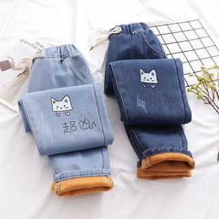 Cat Print Drawstring Jeans