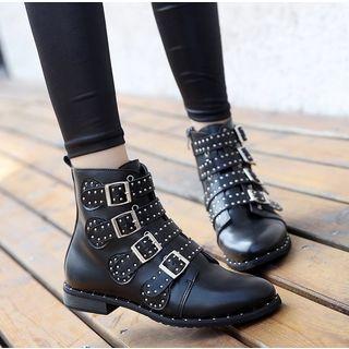 Buckled Studded Short Boots