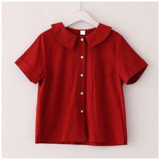 Plain Linen Short-sleeve Blouse