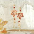 Faux Pearl Maple Leaf Drop Earring 1 Pair - Silver Needle - Gold - One Size