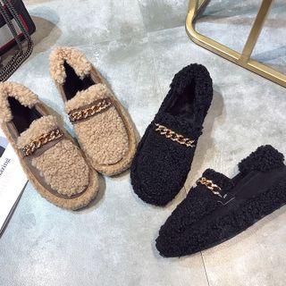 Faux Shearling Chained Flats