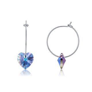 925 Sterling Silver Simple Fashion Circle Heart Shape Earrings With Purple Austrian Element Crystal Silver - One Size