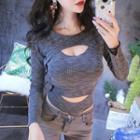Mock Two Piece Cutout Long-sleeve T-shirt Gray - One Size