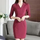 Pinstripe V-neck Sheath Dress