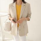 Single-breasted Linen Blend Jacket Beige - One Size