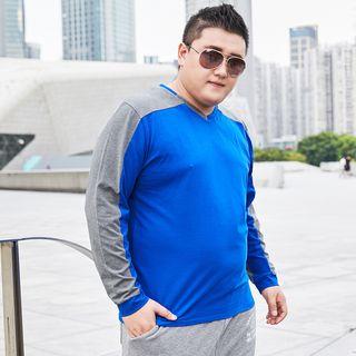 V-neck Color Block Long-sleeve T-shirt