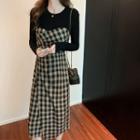 Mock Two-piece Long-sleeve Plaid Dress (various Designs)