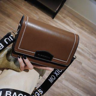 Lettering Strap Flap Crossbody Bag