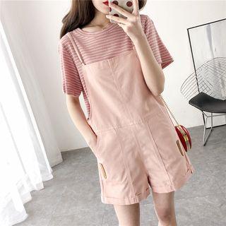 Set: Striped T-shirt + Plain Playsuit