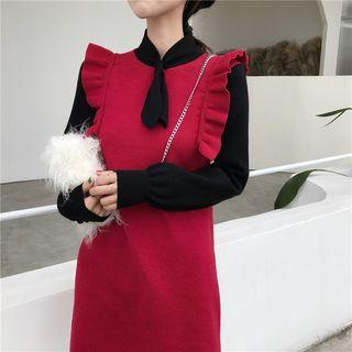 Mock-two Frilled Long-sleeve Dress