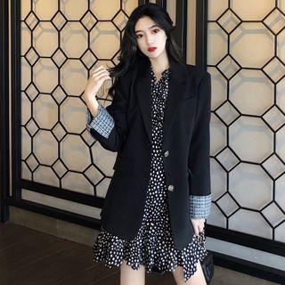 Long-sleeve Floral Print Midi A-line Dress / Blazer / Set