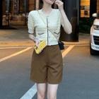 Set: Short-sleeve Shirred Blouse + Shorts