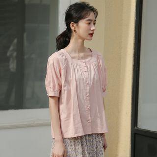 Puff-sleeve Square-neck Blouse