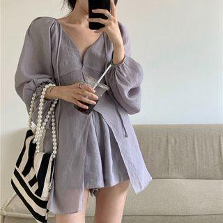 Puff-sleeve Hooded T-shirt
