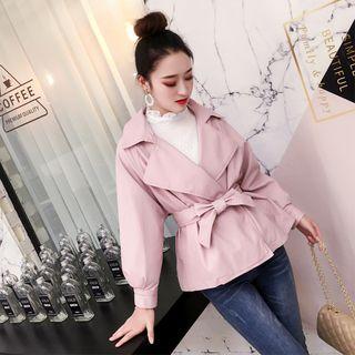 Faux Leather Tie-waist Coat