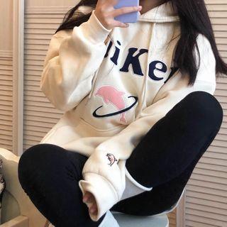 Embroidered Drawstring Hoodie Almond - One Size