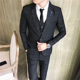 Suit Set: Button Blazer + Vest + Slim-fit Dress Pants